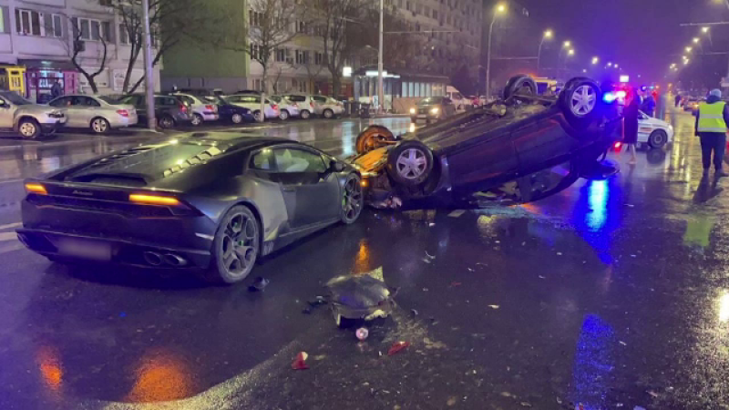Accident spectaculos în București. Ce a făcut șoferul unui Lamborghini