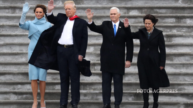 TUS First Lady Melania Trump, President Donald Trump, Vice President Mike Pence and Karen Pence wave goodbye to Barack and Michelle Obama on the West Front of the US Capitol in Washington, DC, USA, 20 January 2017