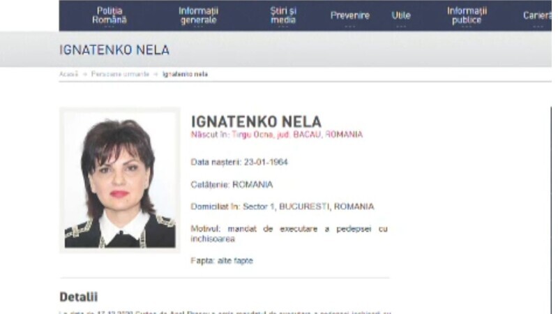 Ex consilierul guvernamental Nela Ignatenko, localizată în Belgia. Are de ispășit 5 ani de închisoare pentru spălare de bani