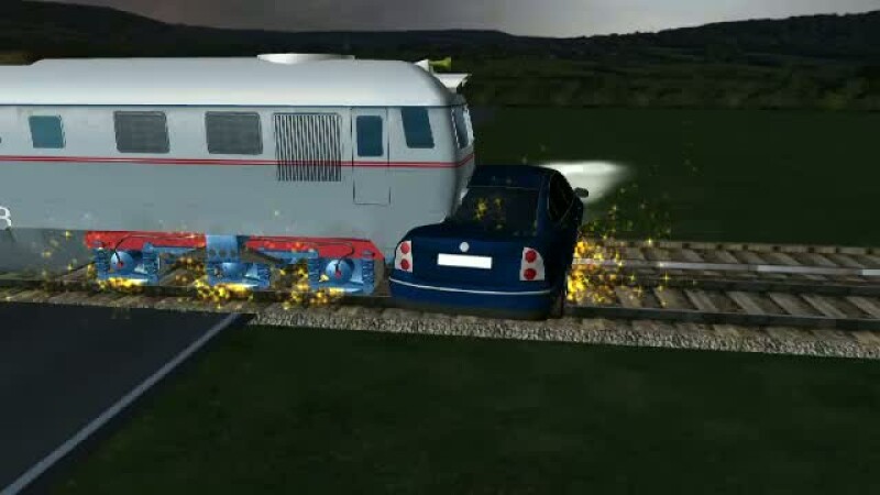 animatie masina lovita de tren