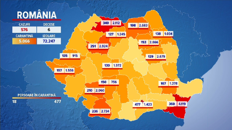 harta cazurilor de coronavirus in Romania
