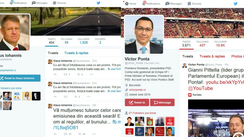 Klaus Iohannnis si Victor Ponta pe Twitter