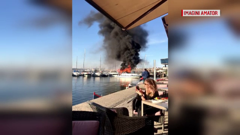 Explozie și incendiu pe o barcă de agrement din Portul Tomis. Pompierii au intervenit