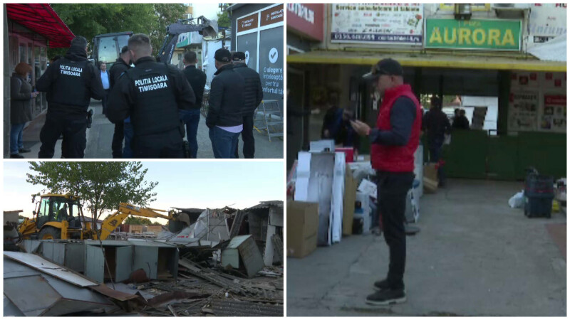 Demolare cu scandal într-o piață din Timișoara ridicată ilegal. Comerciant: „E strigător la cer, în loc să ne ajute, ne distruge”