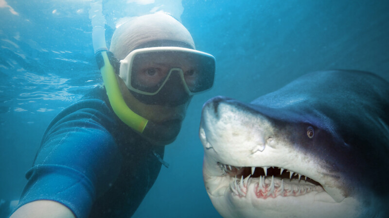 selfie cu rechinul sub apa
