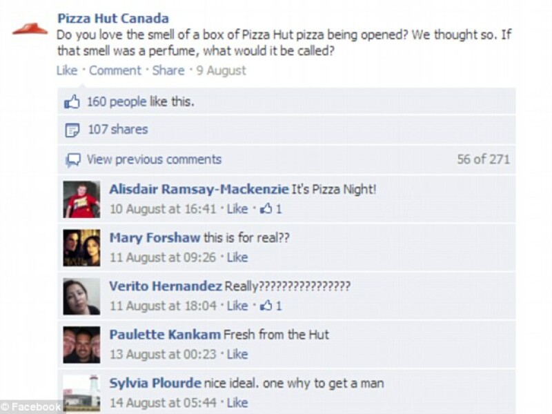 Facebook, Pizza Hut Canada, parfum