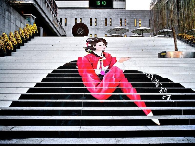 Stairs to the musical theater in Seoul, South Korea