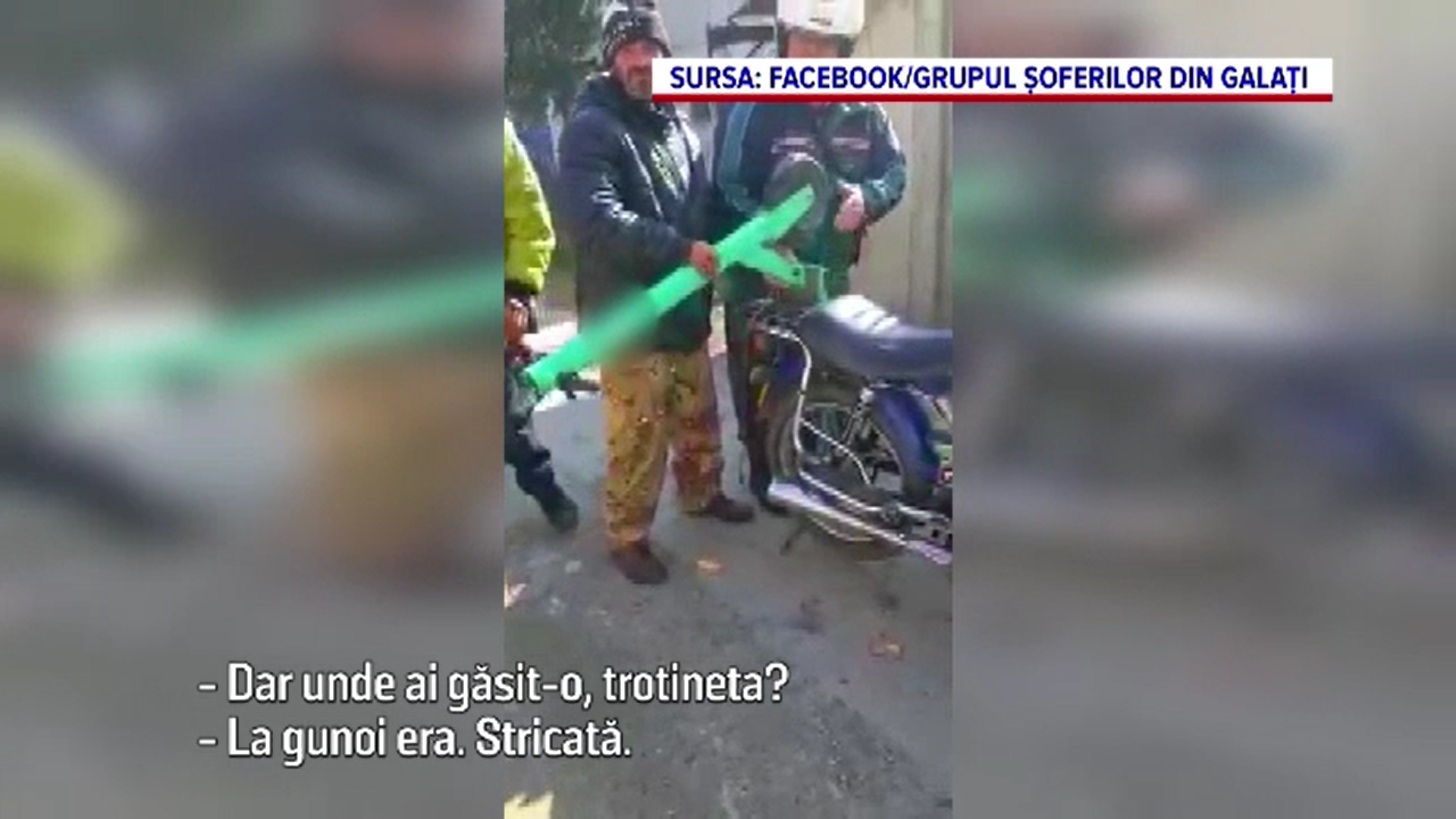 Bărbați din Galați surprinși cu o trotinetă electrică de închiriat furată: „Am găsit-o la gunoi”