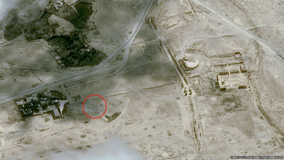 Imagini din satelit confirma distrugerea unui templu antic din orasul sirian istoric Palmira. FOTO