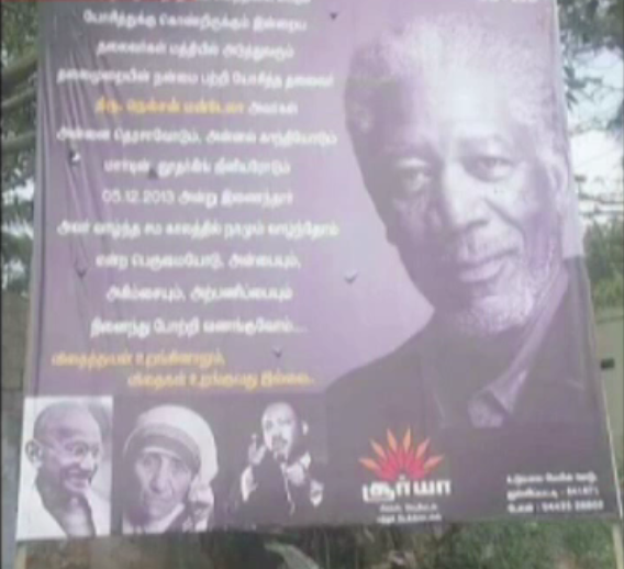 Un indian care a vrut sa-l omagieze pe Nelson Mandela l-a confundat cu Morgan Freeman