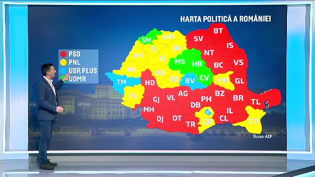 Harta politică a României după alegerile parlamentare. În 20 de județe AUR a obținut mai multe voturi decât USR PLUS
