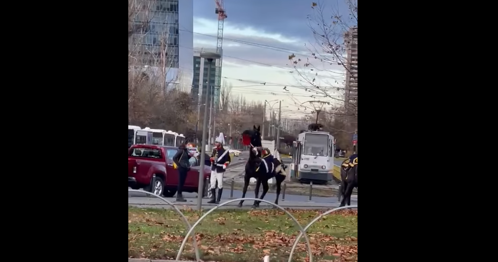 VIDEO viral. Un jandarm din București a alunecat și a căzut de pe cal de Ziua Națională