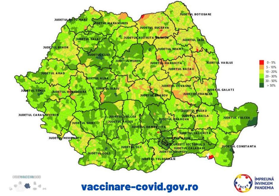 TOP 20 localități ”codașe” la vaccinarea Covid-19 din România. Moldova conduce detașat