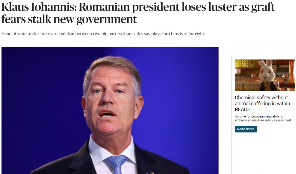 Politico: Președintele român își pierde strălucirea, în timp ce temeri legate de corupție vizează noul guvern