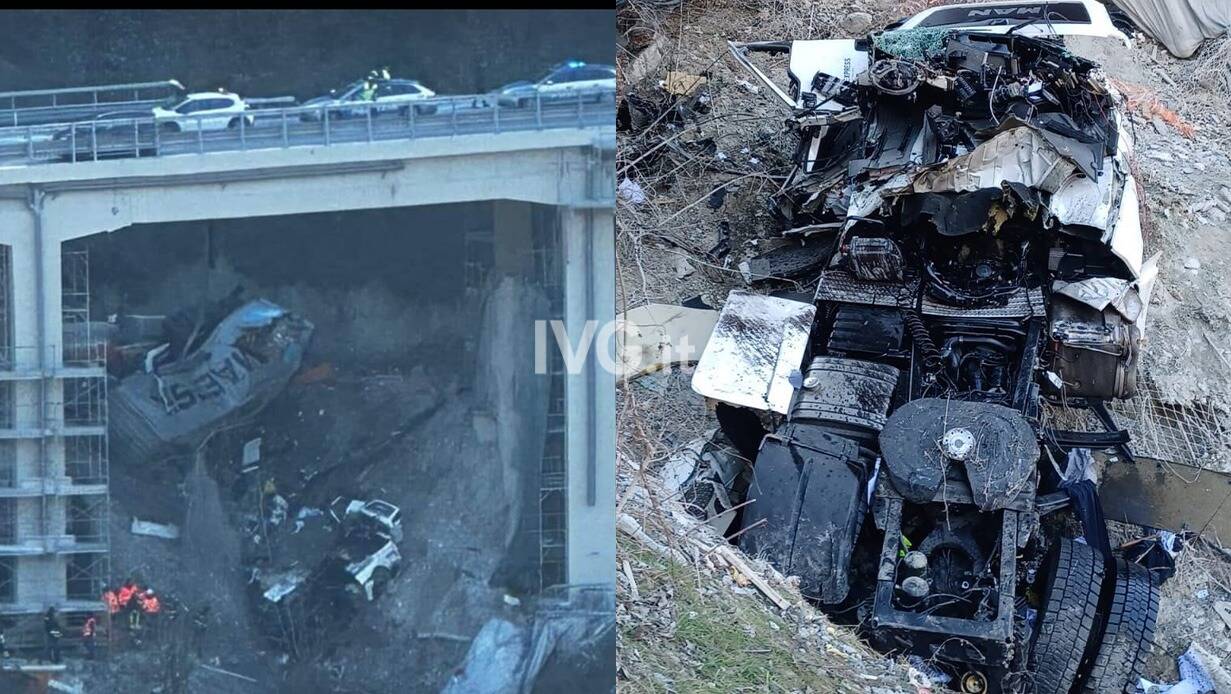 Momentul în care un șofer român cade cu TIR-ul de pe un viaduct, de la 20 metri înălțime, în Italia. VIDEO - Imaginea 3
