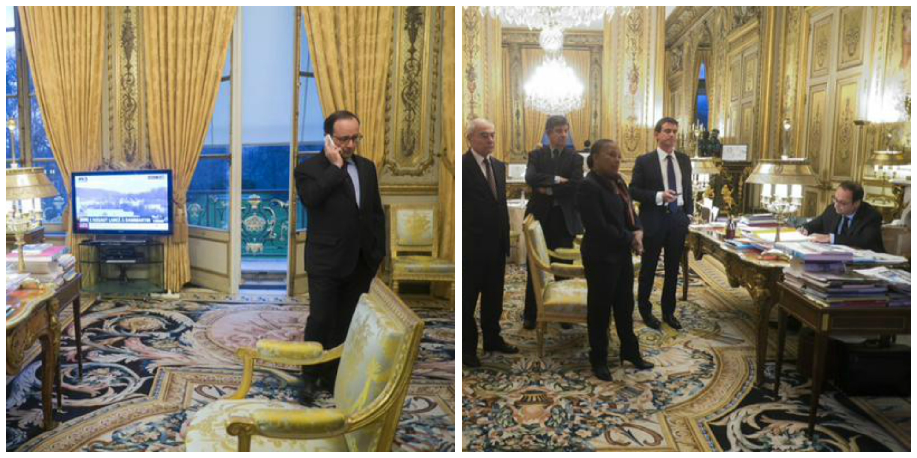 Momentele in care Francois Hollande urmarea din birou asaltul simultan al fortelor speciale pentru uciderea teroristilor