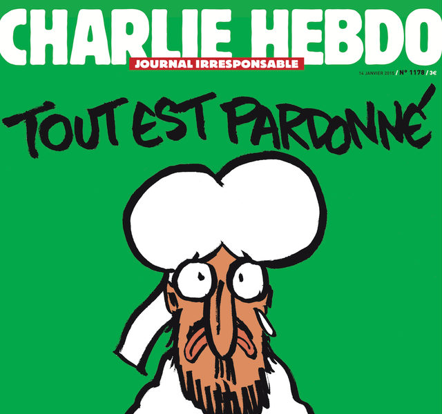 Prima pagina Charlie Hebdo dupa atentatul soldat cu 12 morti. Cum apare profetul Mahomed in noua caricatura
