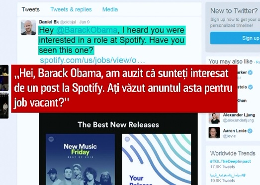 Dupa ce va parasi Casa Alba, Barack Obama are un job garantat la Spotify. Oferta primita de presedinte