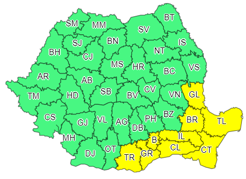 Cod galben de ninsori și viscol în sudul și sud-estul țării. Zăpadă de 8-12 cm în București