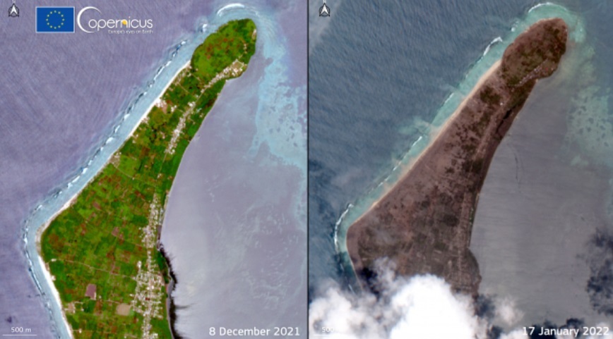 Imagini înainte și după erupția vulcanică urmată de tsunami din Tonga. GALERIE FOTO
