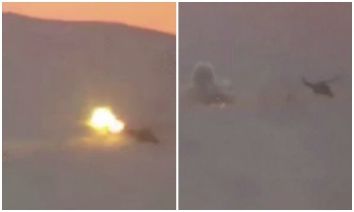 Momentul in care un elicopter rusesc e doborat de ISIS in Siria. Moscova a confirmat ca cei doi piloti rusi au murit. VIDEO