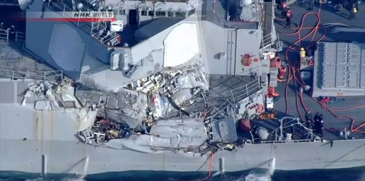 Incident naval grav in largul Japoniei. Un distrugator american s-a ciocnit noaptea cu o nava filipineza