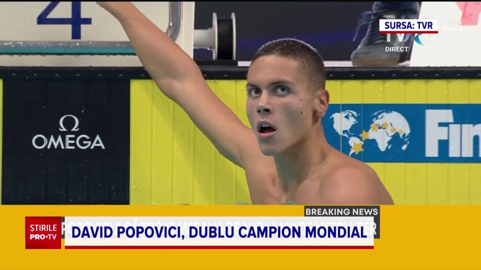 David Popovici a câștigat aurul în finala la 100 m liber la Mondiale