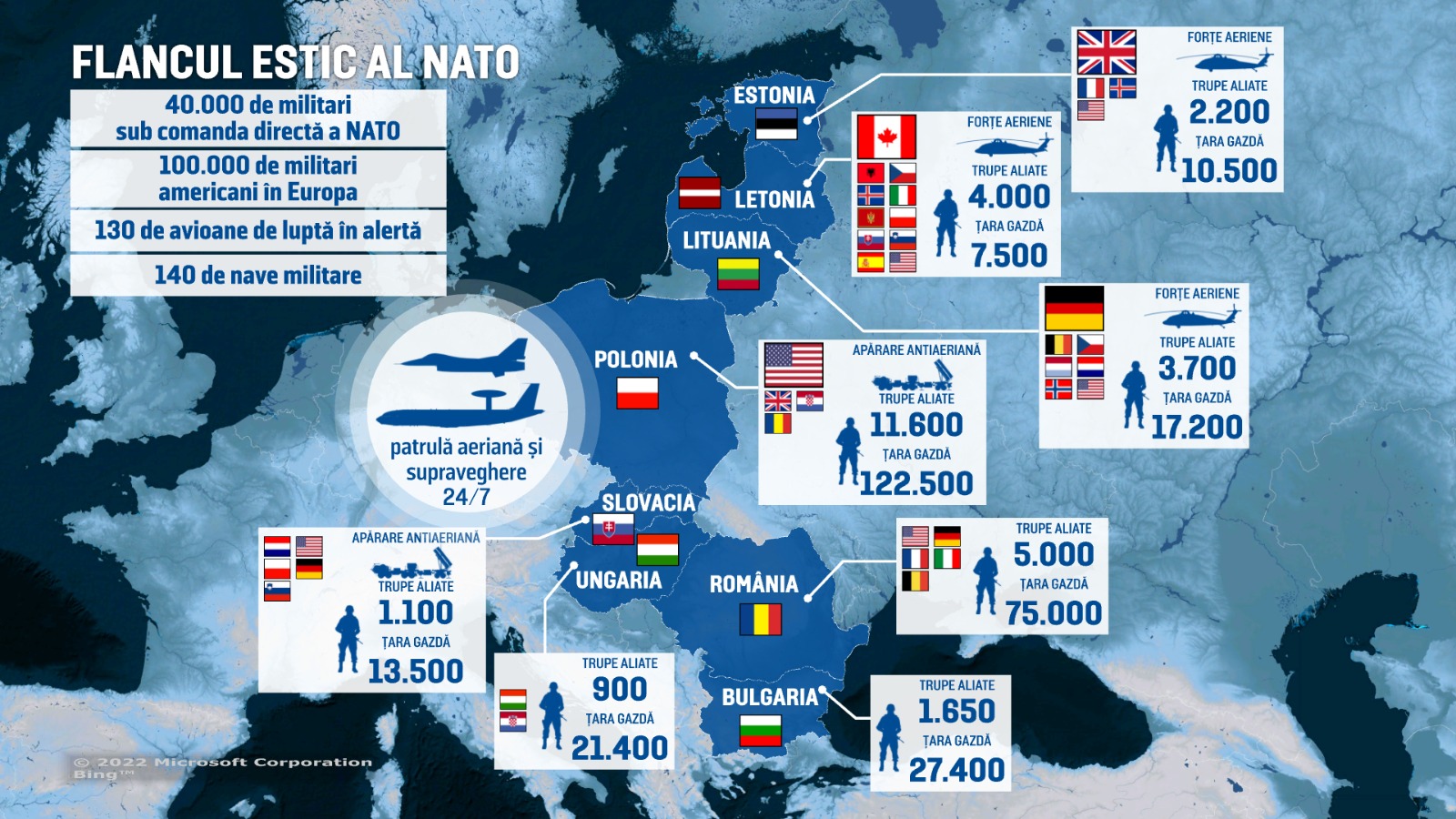 Harta trupelor NATO mobilizate pe flancul estic, inclusiv în România. Stoltenberg: “Un summit istoric”