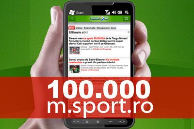 Record istoric! Primul site de telefon mobil care atinge 100.000 de vizite intr-o zi: M.SPORT.RO