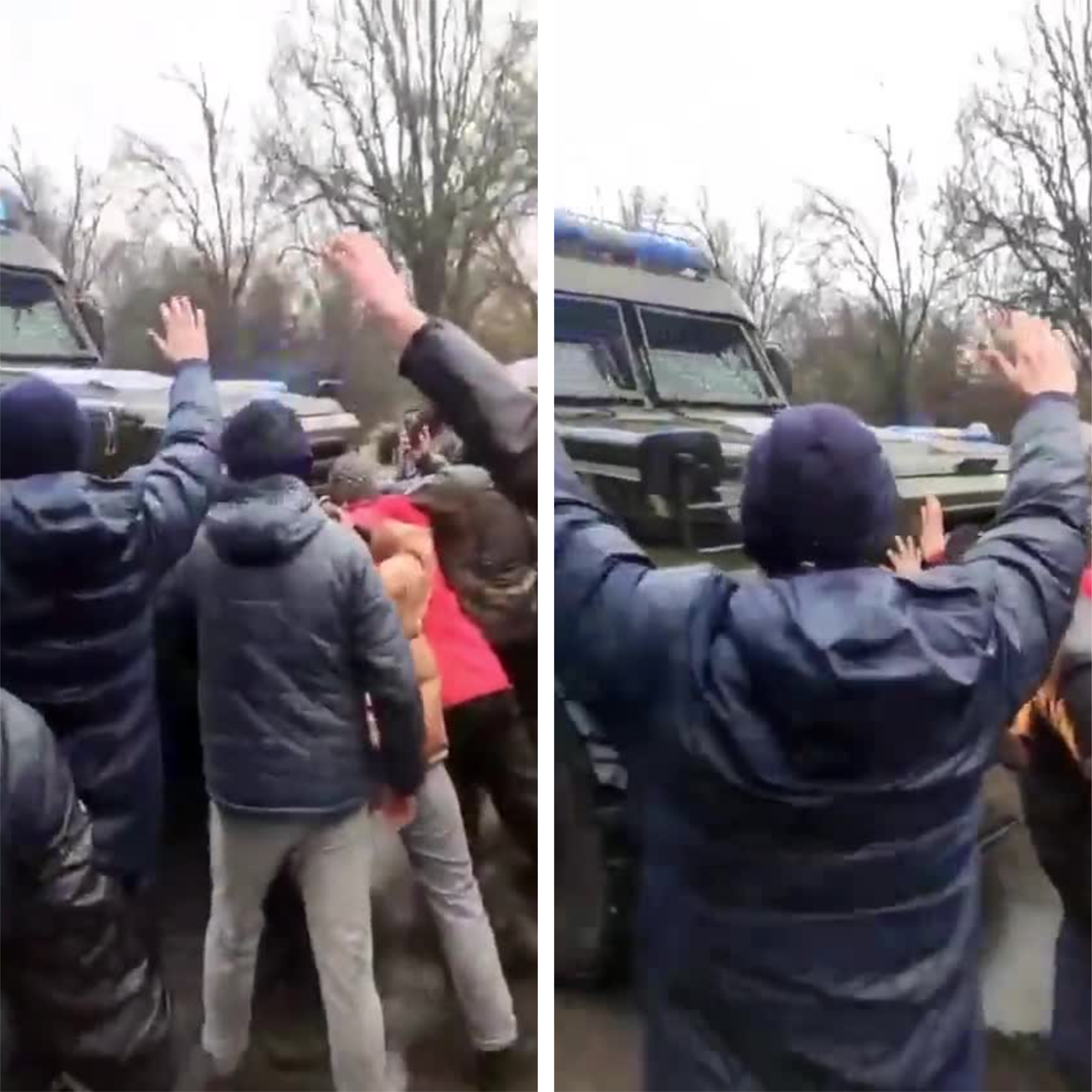 VIDEO ca în filme. Civilii din Ucraina se luptă cu mâinile goale cu blindatele Rusiei
