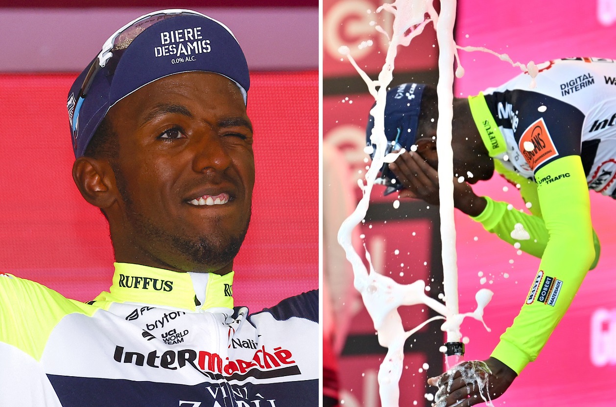 Primul ciclist african care a câștigat o etapă în Turul Italiei s-a retras după ce dopul de la șampanie i-a sărit în ochi