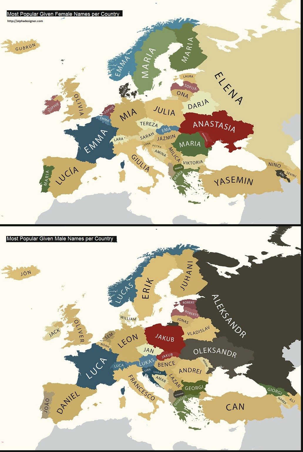 Harta celor mai populare nume de nou nascuti din Europa. Care sunt cele mai comune nume romanesti