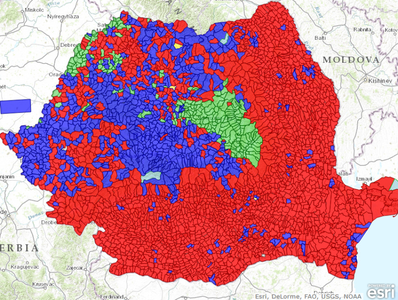 HARTA INTERACTIVA. Rezultatele finale ale alegerilor prezidentiale in fiecare localitate din Romania