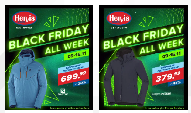 Hervis Black Friday. Reduceri de până la 70% la articolele de îmbrăcăminte și accesorii sport