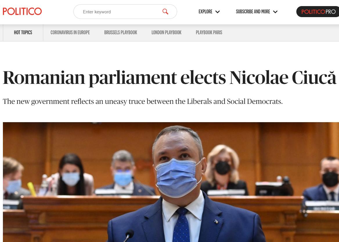Politico: Noul guvern de la București, un armistițiu incomod între liberali și social democrați