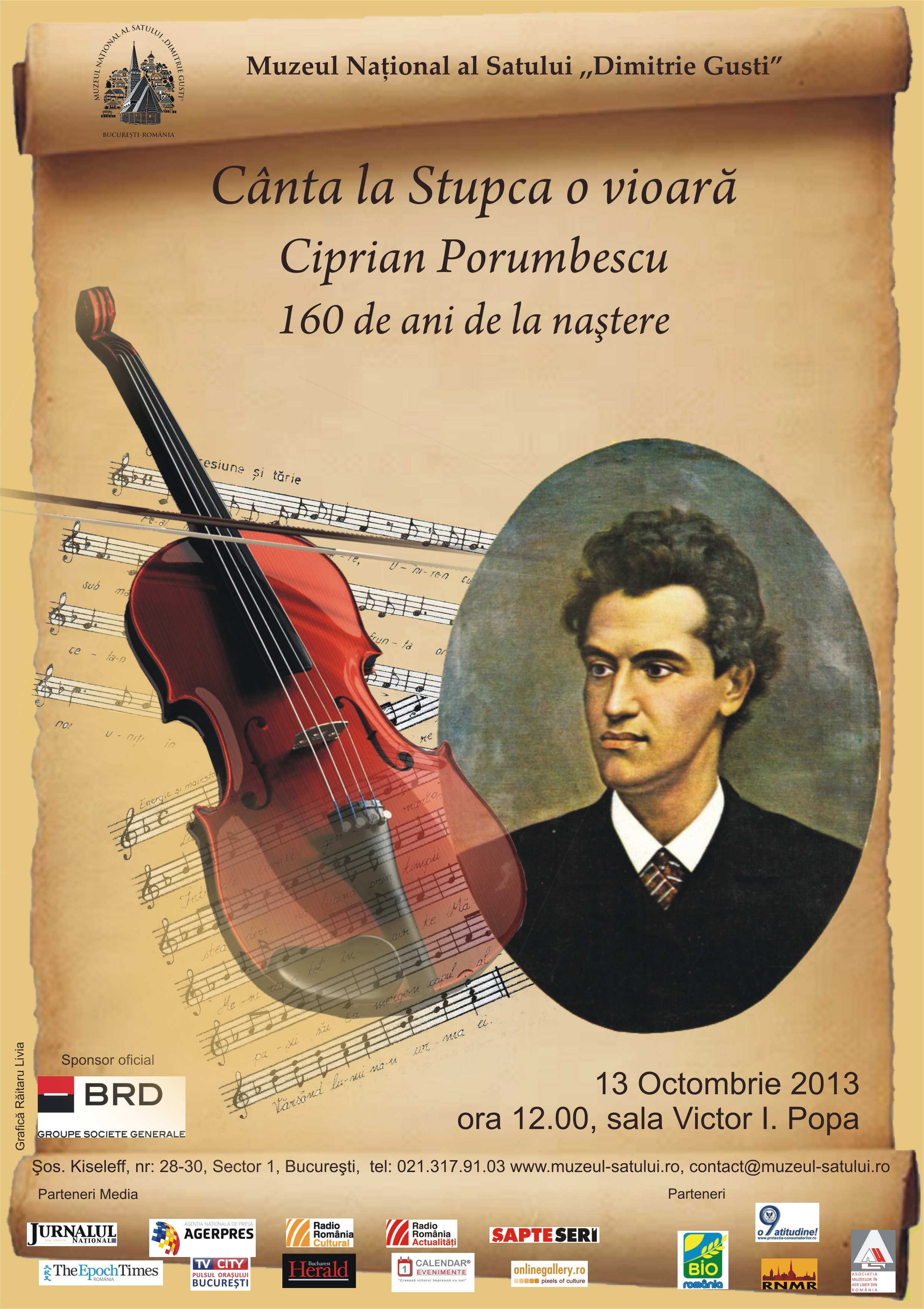 160 de ani de la nasterea lui Ciprian Porumbescu. Program special la Muzeul Satului din Bucuresti