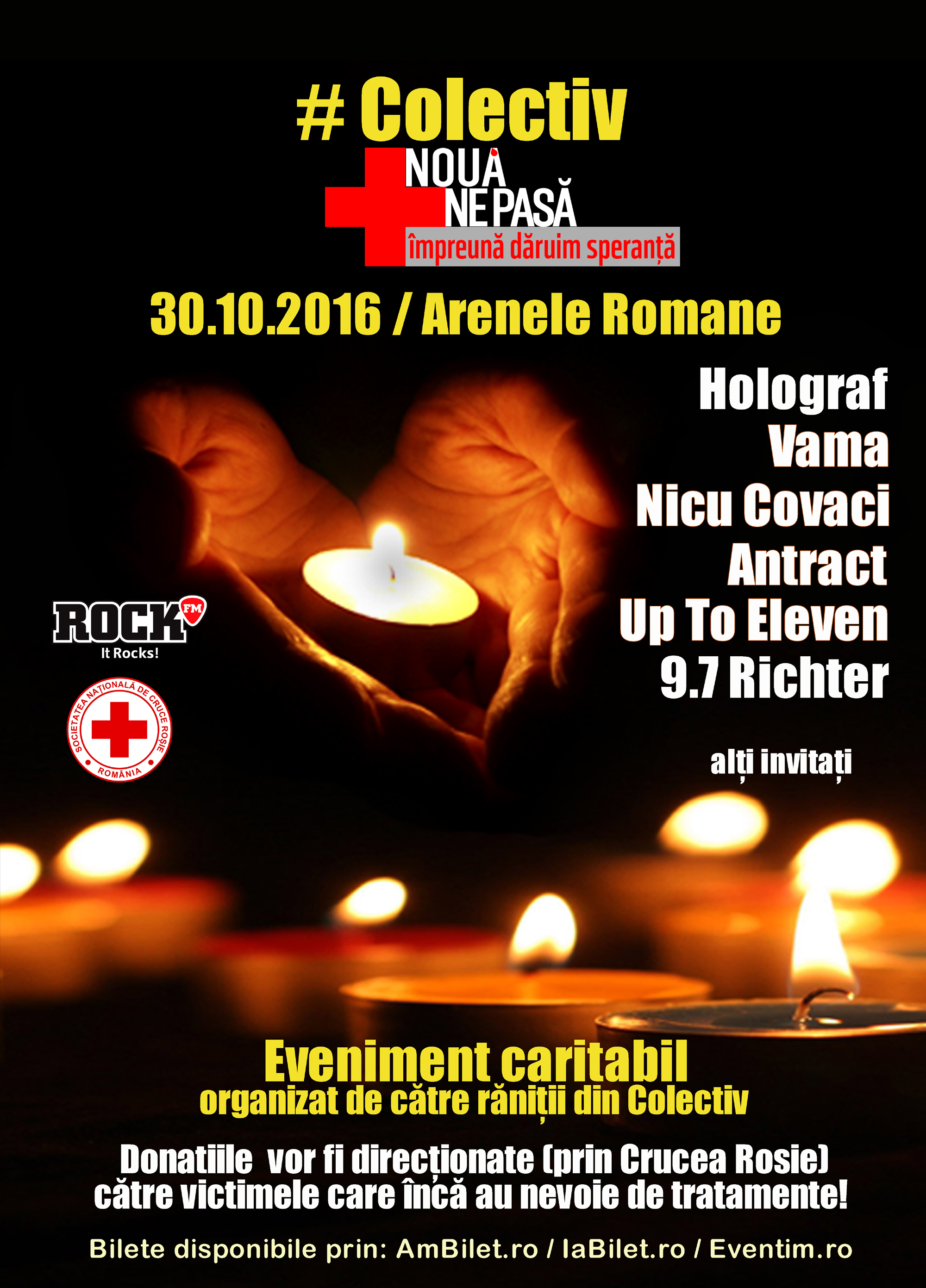 Concert rock caritabil la Arenele Romane din Bucuresti, pentru victimele din Colectiv: Holograf, Nicu Covaci, Vama si Antract