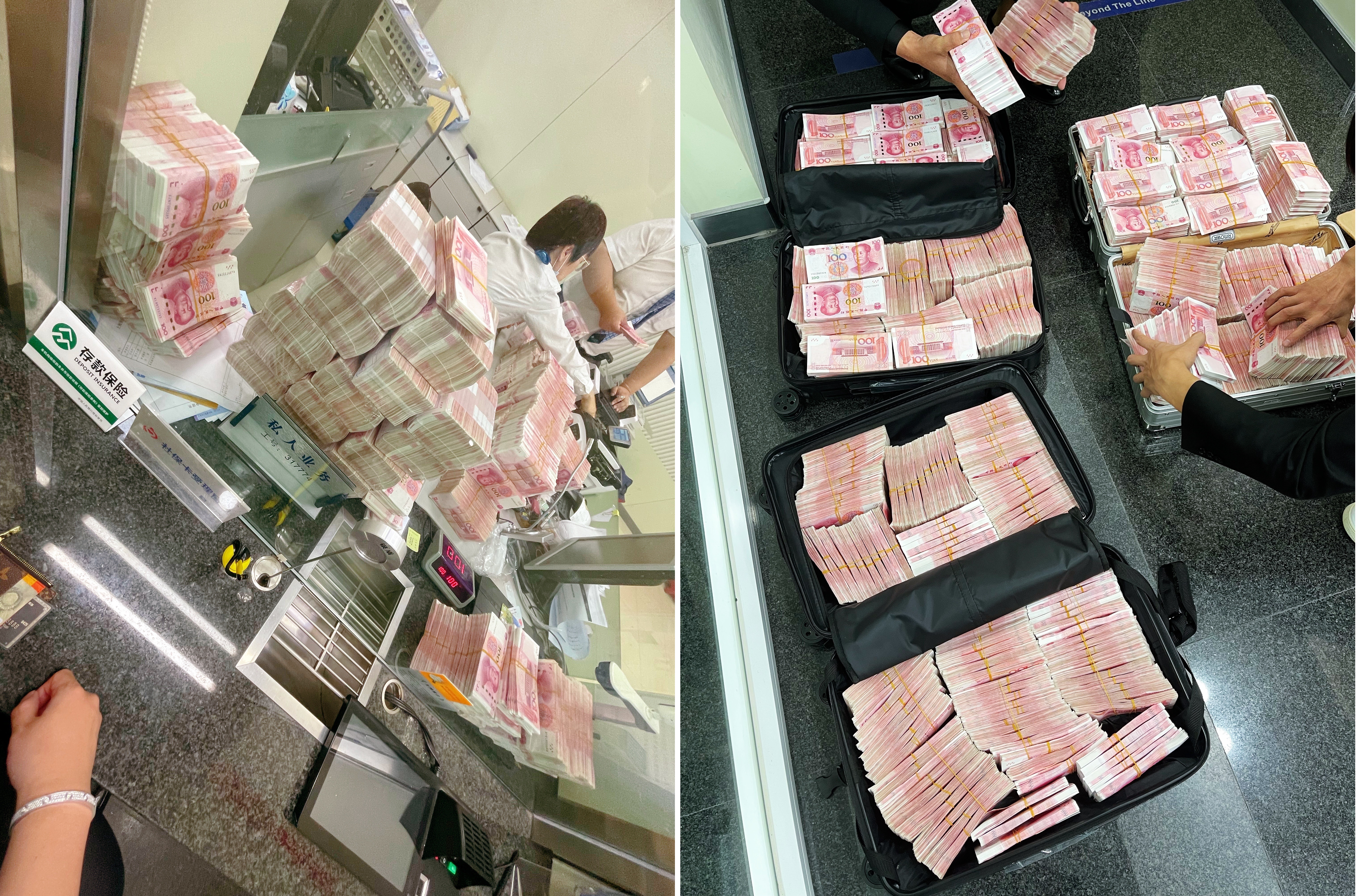 FOTO. Un milionar chinez și-a retras economiile de la bancă după ce s-a certat cu angajații pentru că nu avea mască