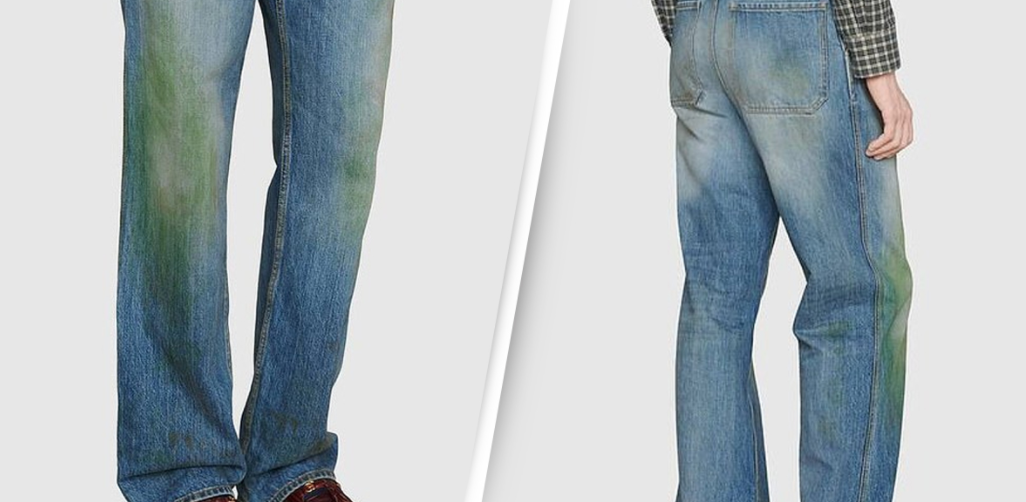 Suma incredibilă pentru care Gucci vinde o pereche de pantaloni cu pete false de iarbă
