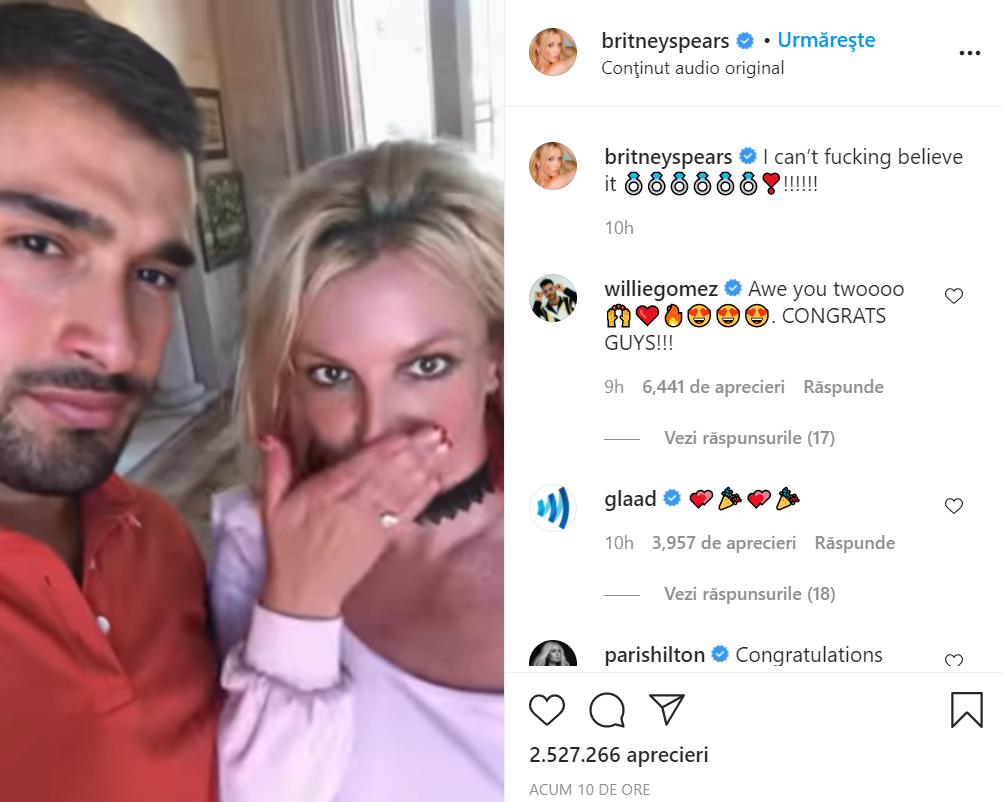 Britney Spears s-a logodit cu iubitul ei. ”Nu-mi vine să cred!” VIDEO